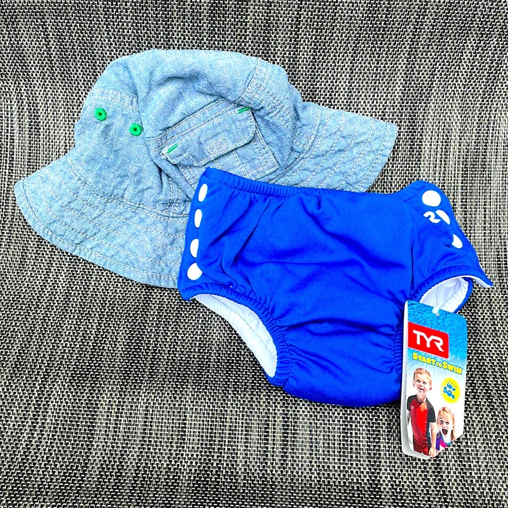 TYR adjustable swim diaper size small (0-12 months). NWT plus free hat!